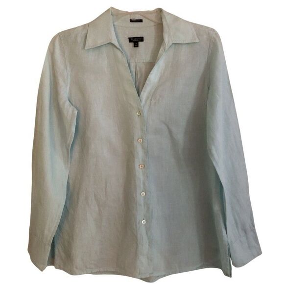 Talbots Irish Linen Button-Up Shirt Womens Sz 8 Pastel Blue Long Sleeve Classic - Picture 3 of 14